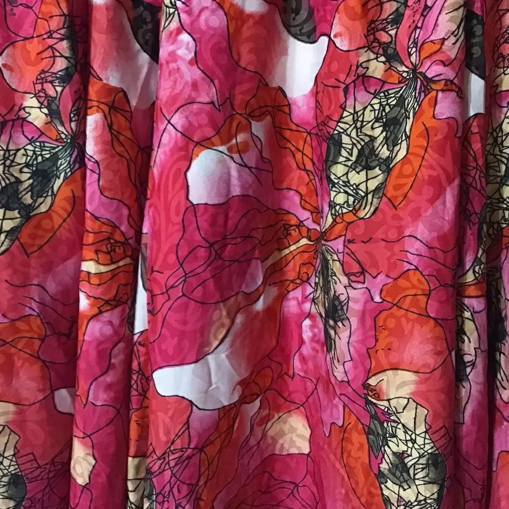Mod X Bright Pink & Red Floral Romantic Flowy Circle Maxi Skirt 1X